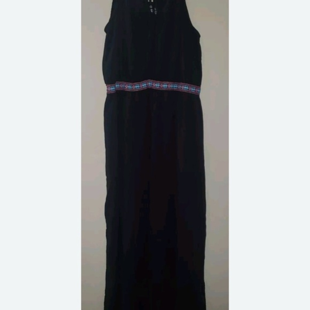 Faded Glory Black Maxi Dress with Colorful Waistband
